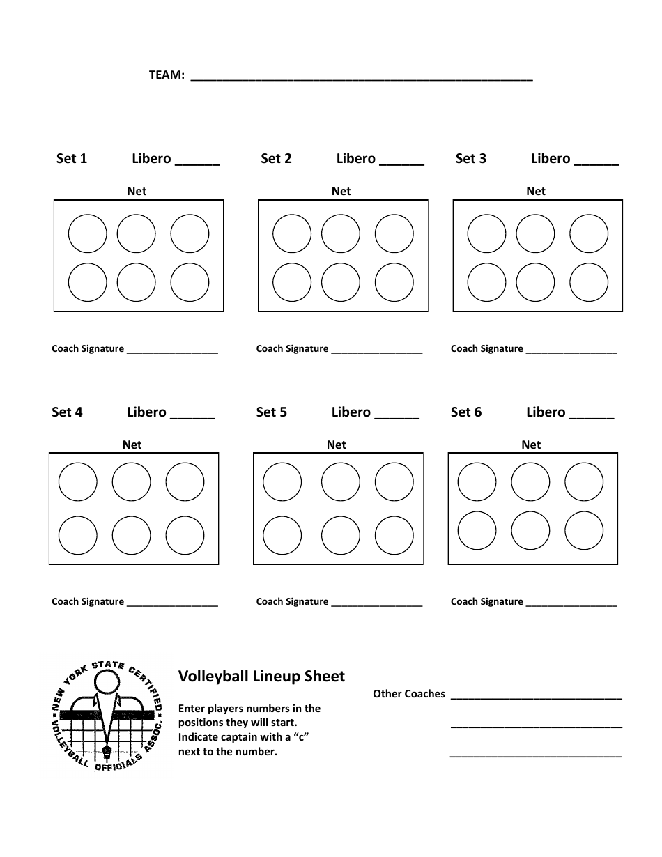 New York Volleyball Lineup Sheet Template Volleyball Officials Association Download Printable PDF Templateroller