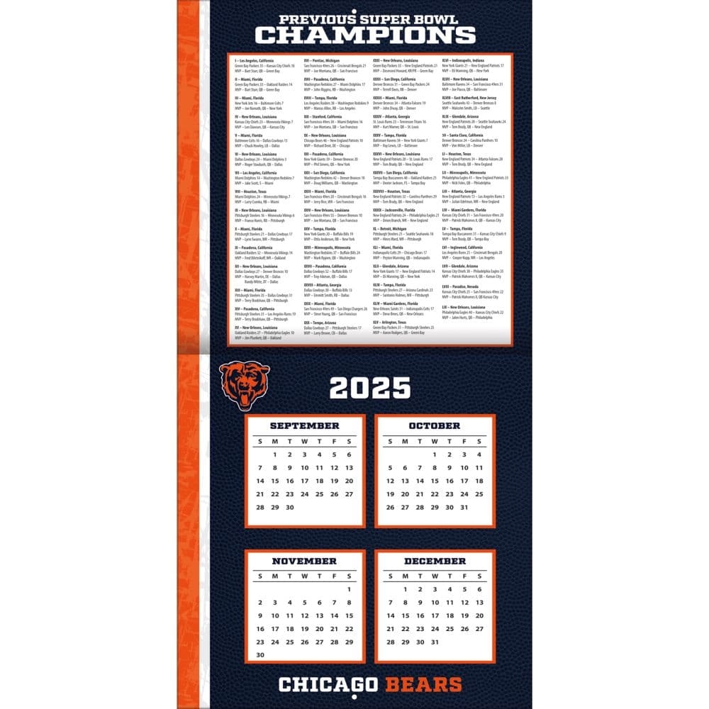 NFL Chicago Bears 2026 Wall Calendar