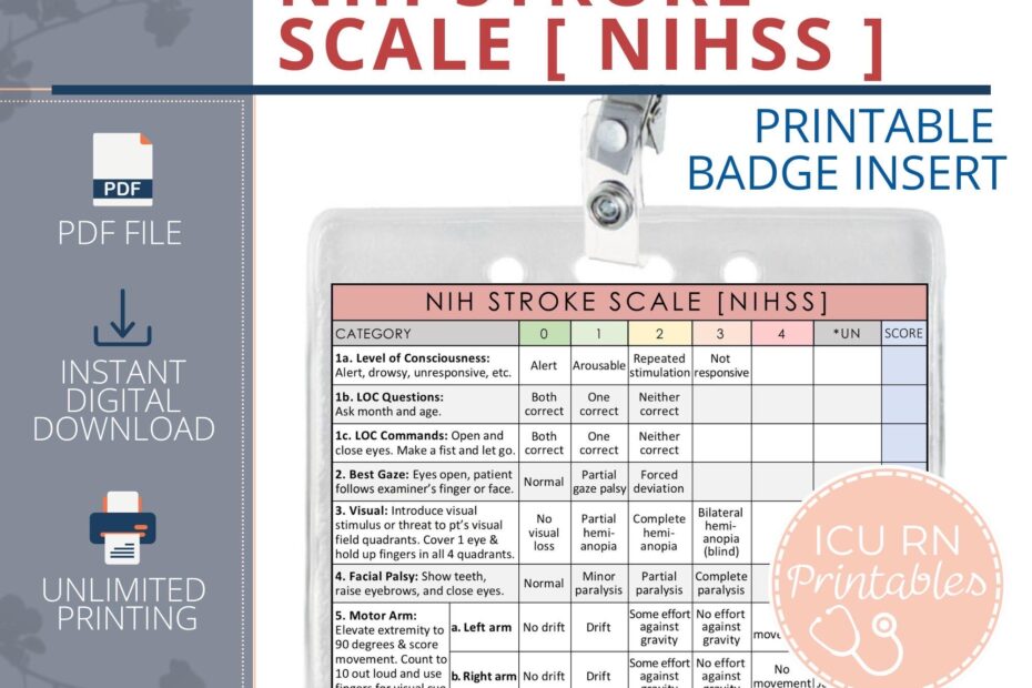 NIH Stroke Scale NIHSS Badge Insert Printable PDF Download Etsy UK
