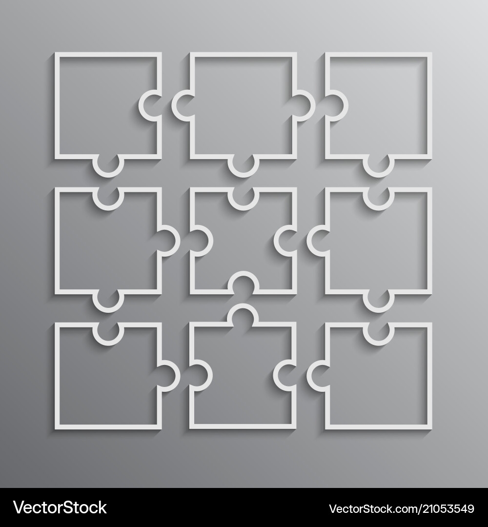 Nine White Puzzle Pieces Outline Jigsaw Vector Image