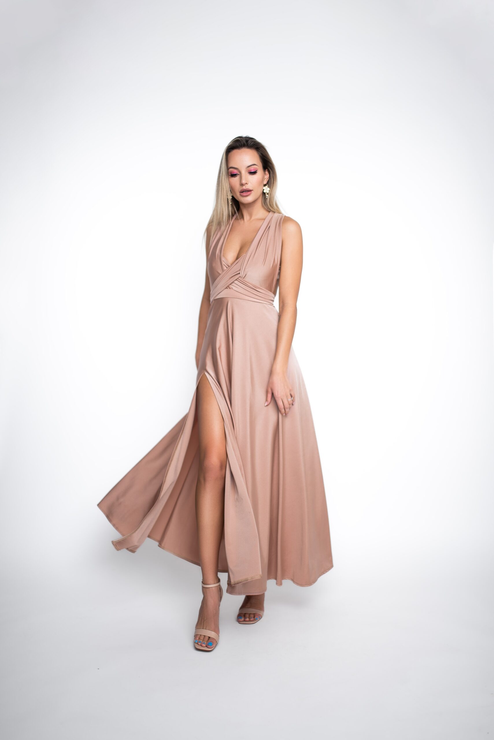 Nude Long MULTI Dress Top To Bottom Fashion