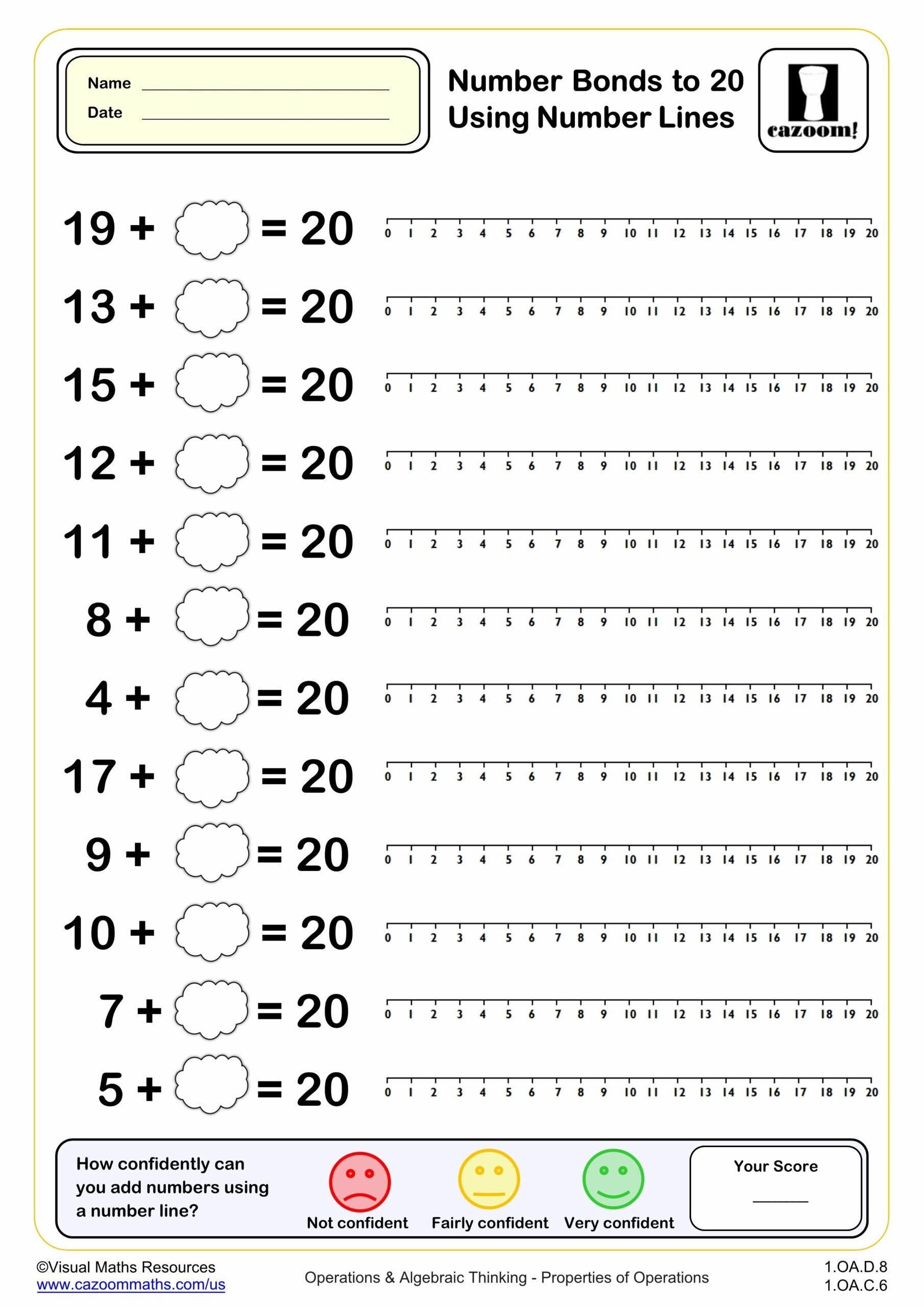Number Bonds To 20 With Number Lines PDF Printable Addition 