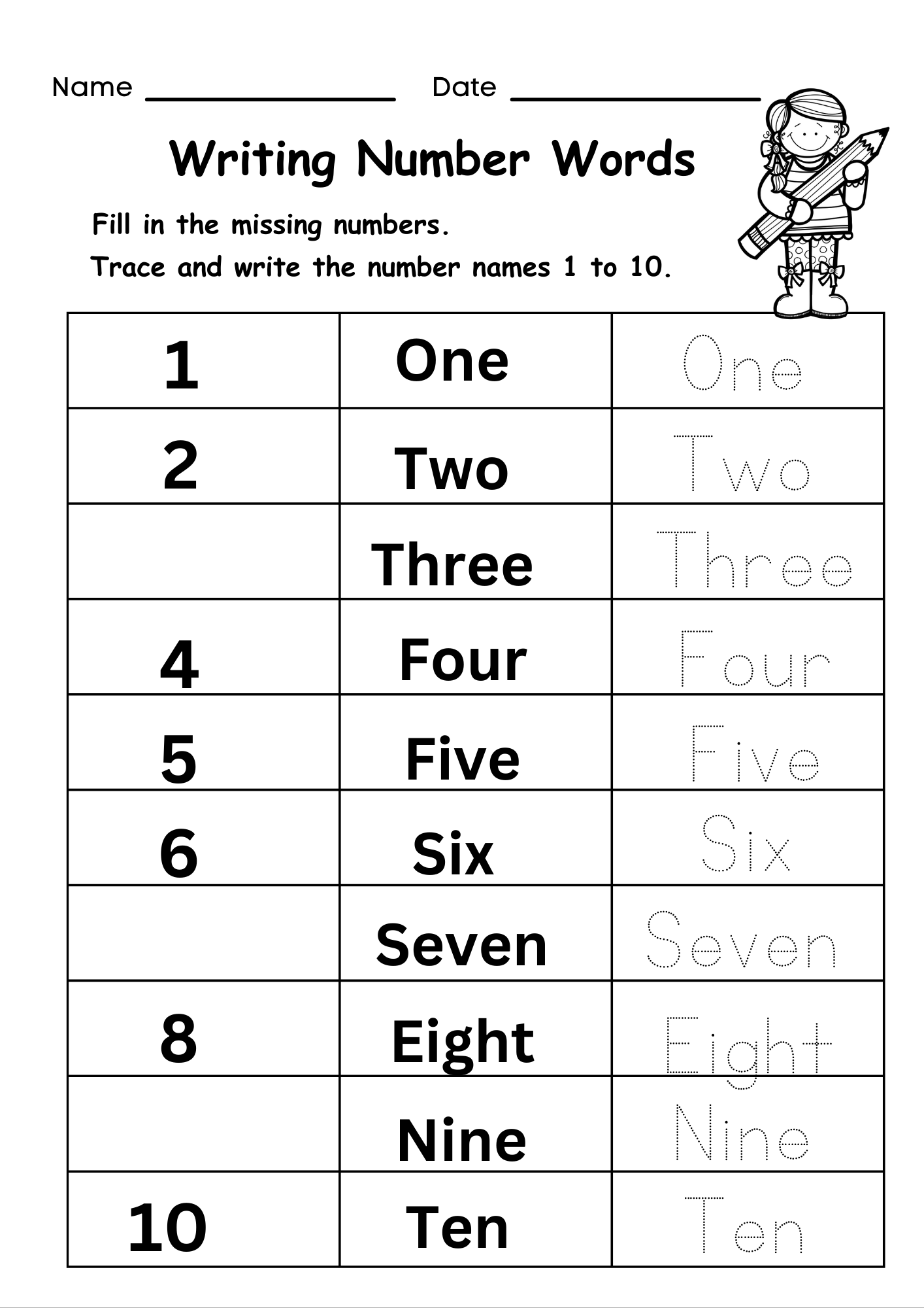 numbers 1 10 worksheets
