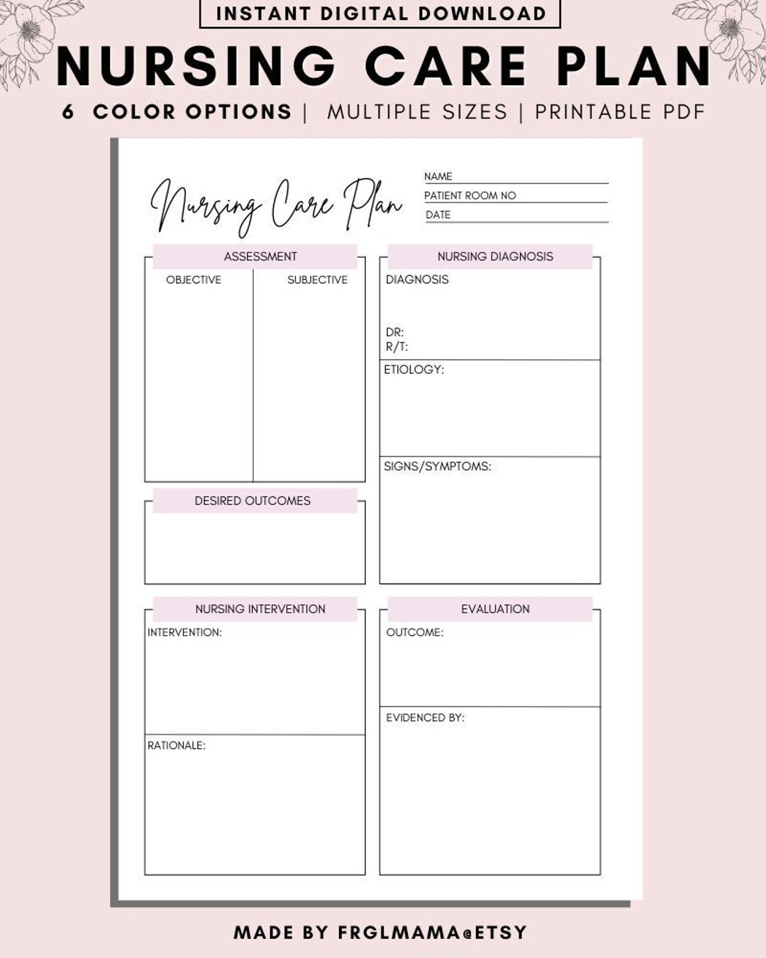 Nursing Care Plan Templates Nursing Care Plan Nursing Student Resources Student Nurse Sheets Assessment Diagnosis Planning Etsy