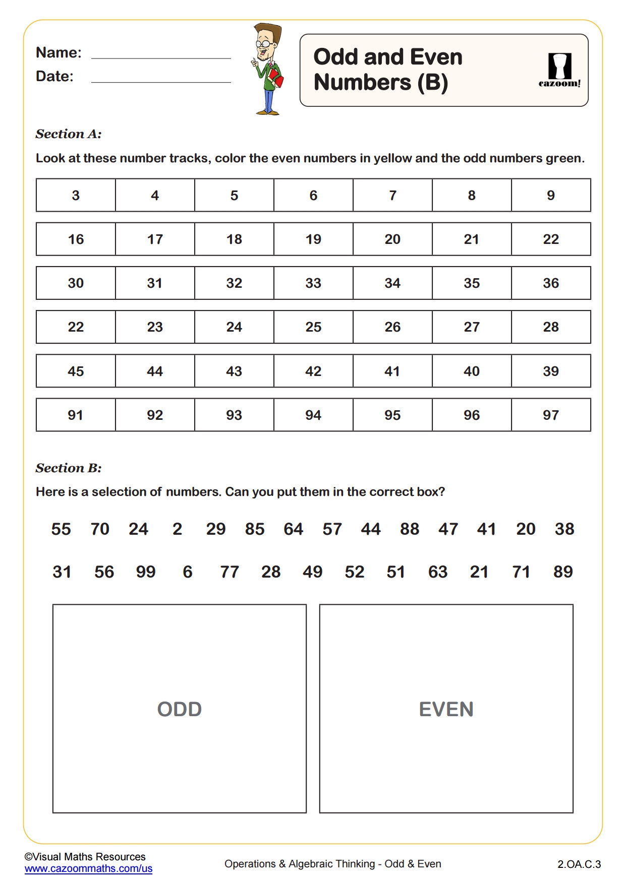 Odd And Even Numbers B PDF Printable Operations And Algebraic 