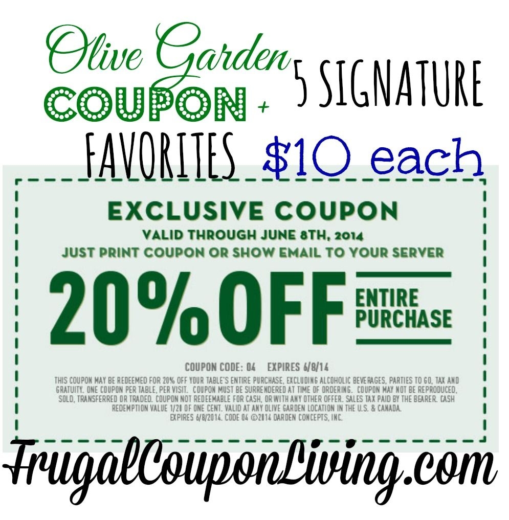 Olive Garden Coupon 20 OFF The Entire Table 10 Favorites Worksheets Library