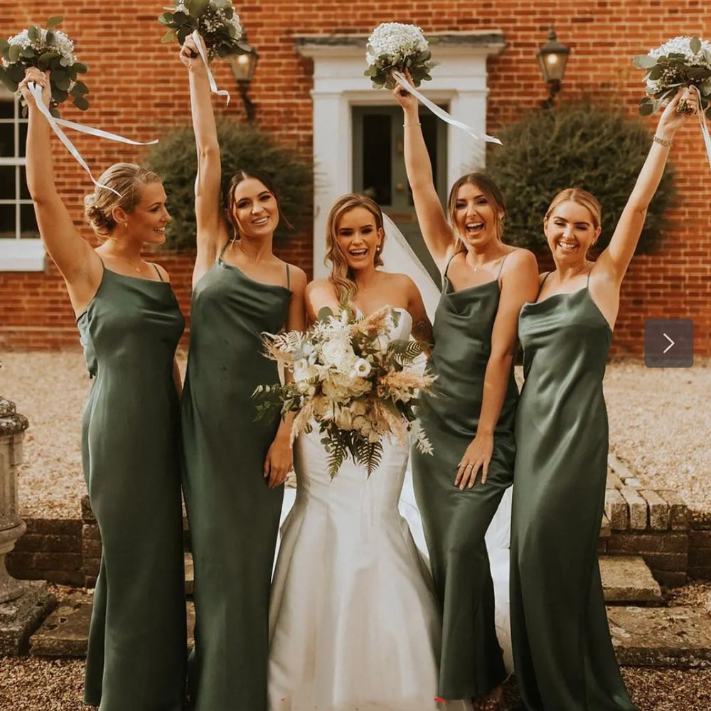 Olive Green Bridesmaid Dresses Silk Spaghetti Straps 