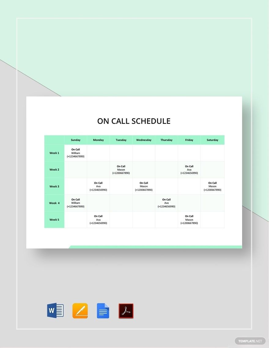 On Call Schedule Template In Word Pages PDF Google Docs Download Template