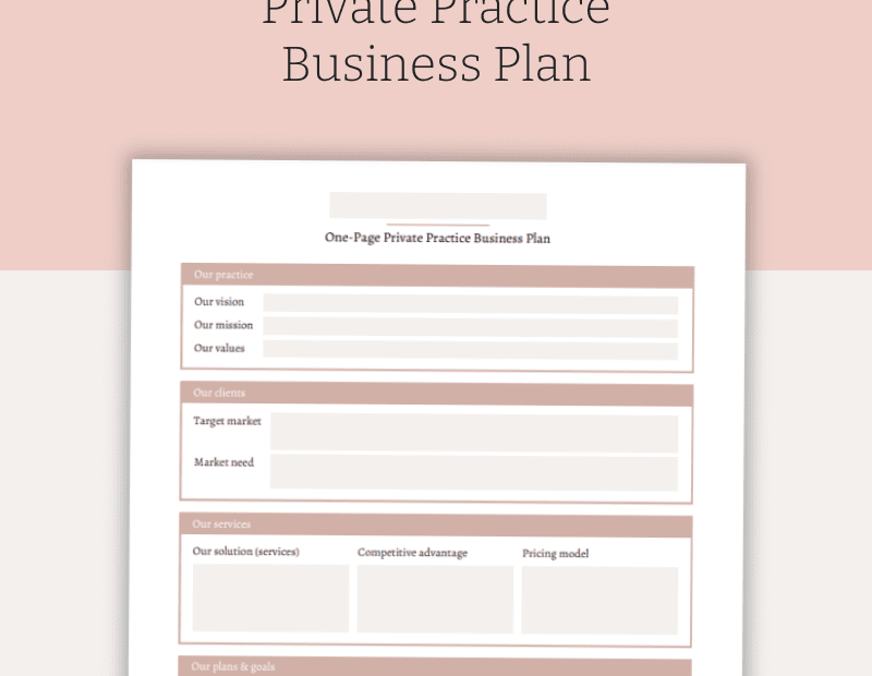 One Page Business Plan For Allied Health Private Practice The