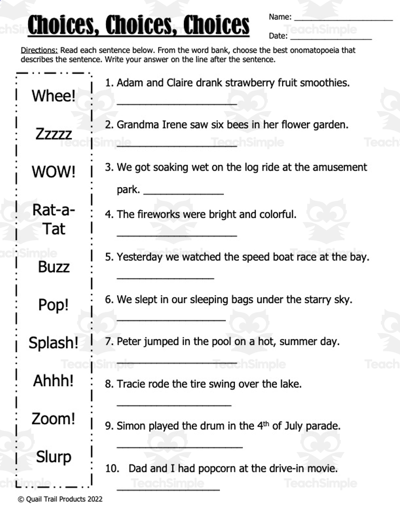 onomatopoeia worksheets