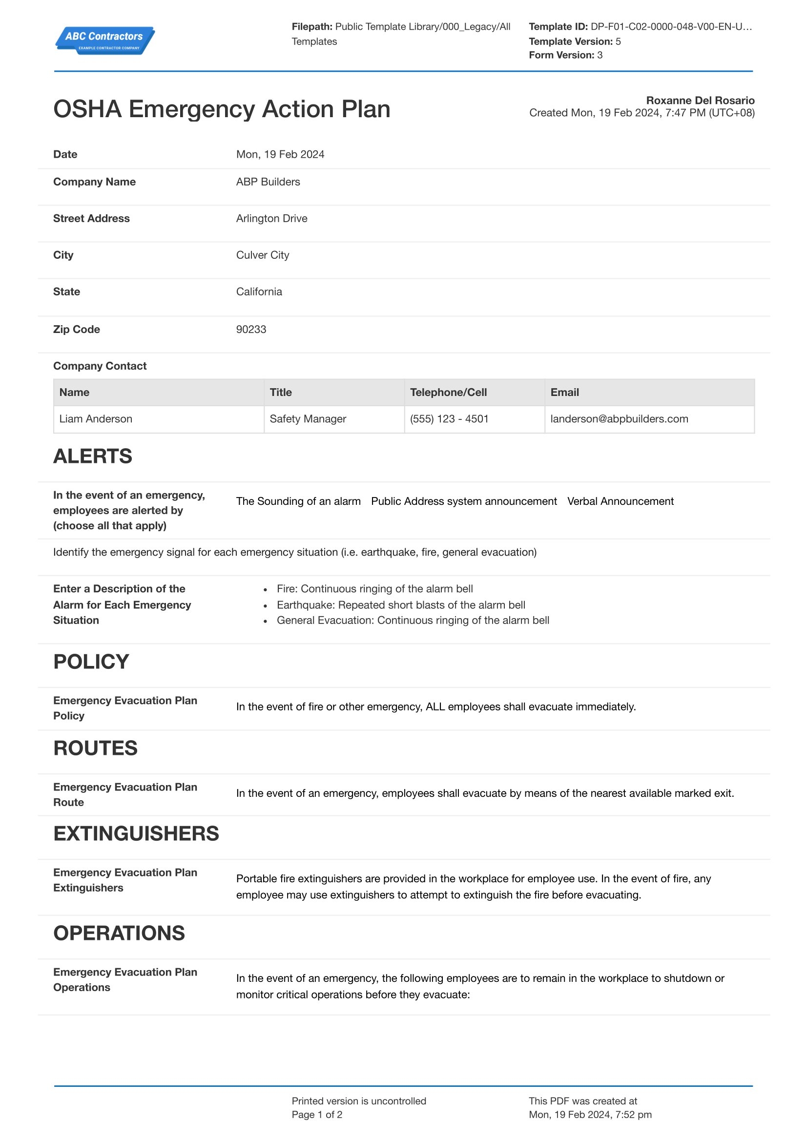 printable emergency plan template