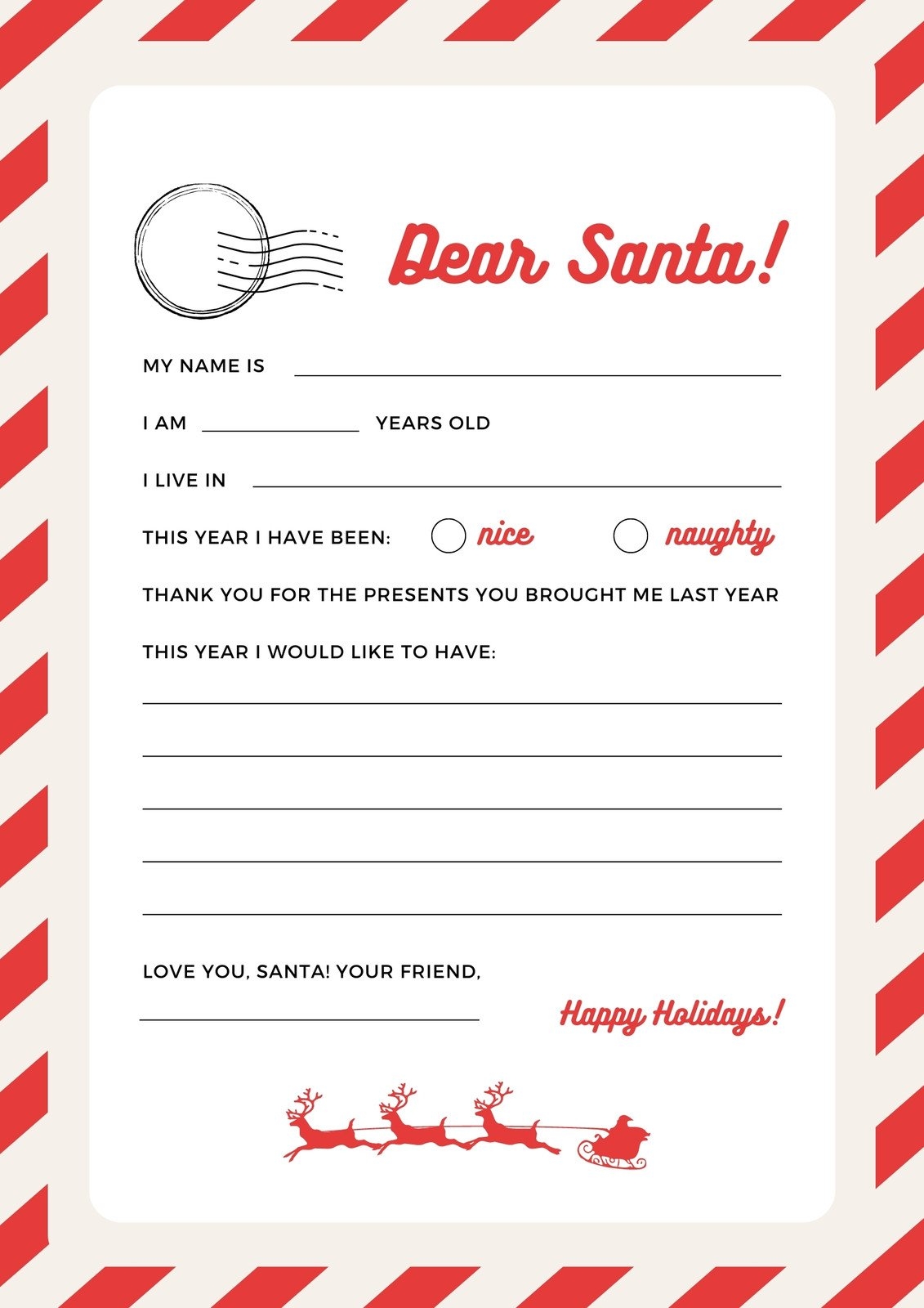 santa letter printable template