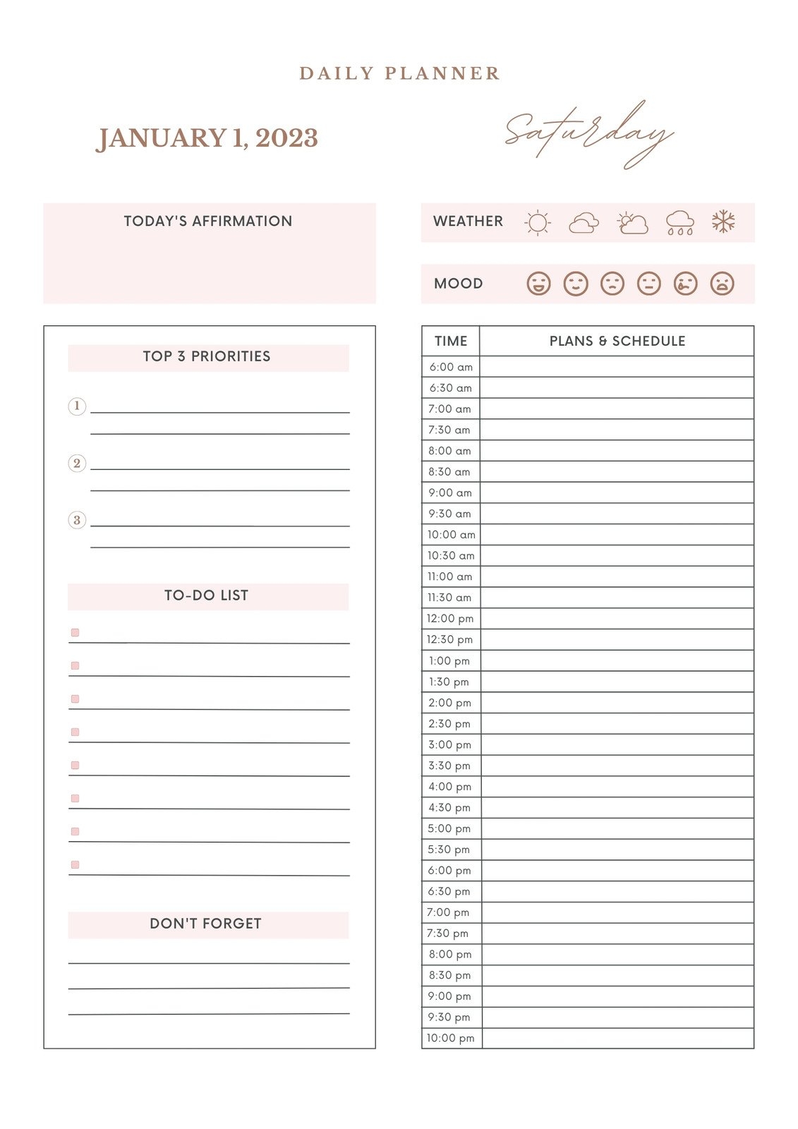 printable daily planner
