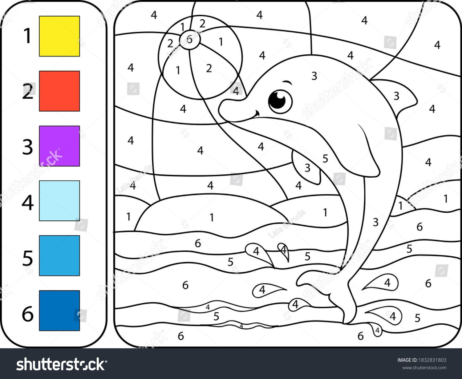 Paint Color Dolphin By Addition Subtraction Stock Vector Royalty 