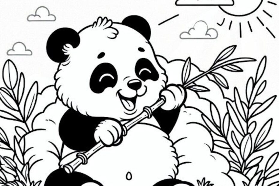 Panda With Bamboo Printable Coloring Page Kids Printable Coloring Page Etsy