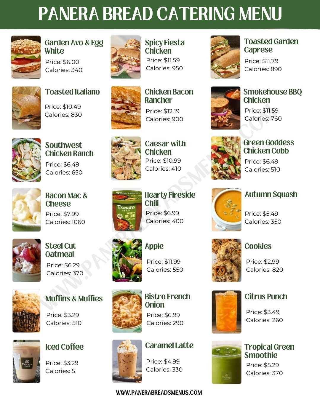 printable panera menu