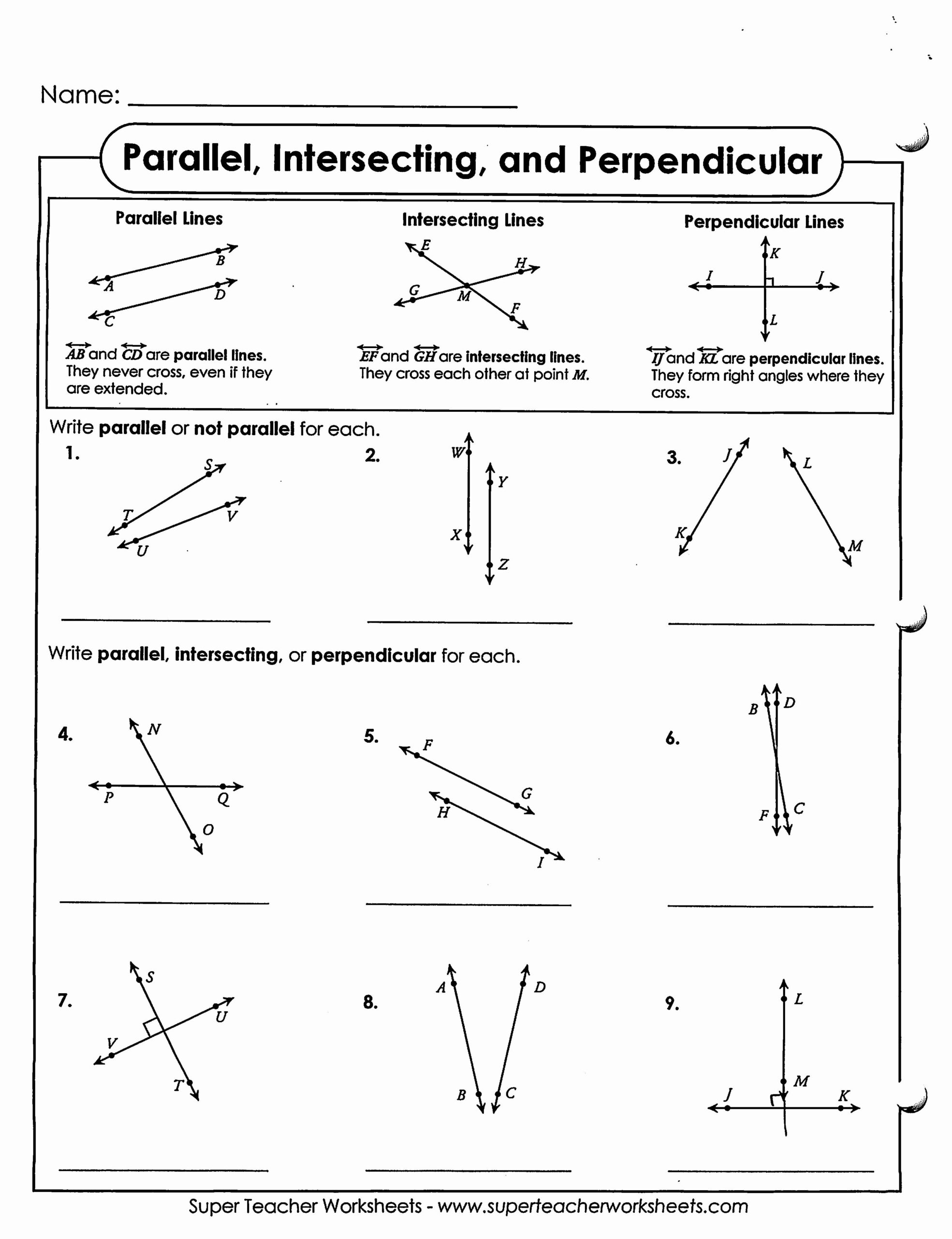 parallel and perpendicular lines worksheet
