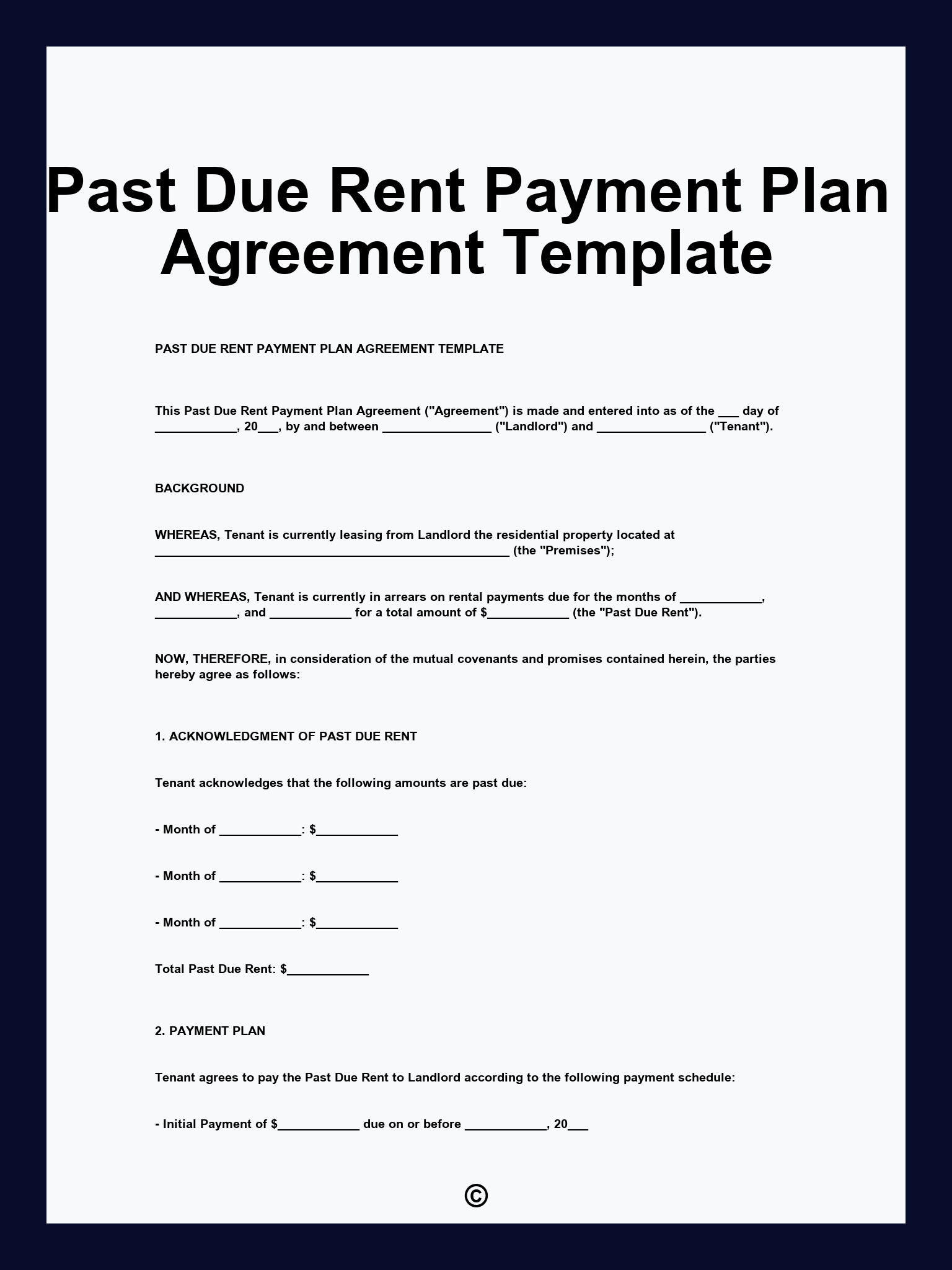 Past Due Rent Payment Plan Agreement Template