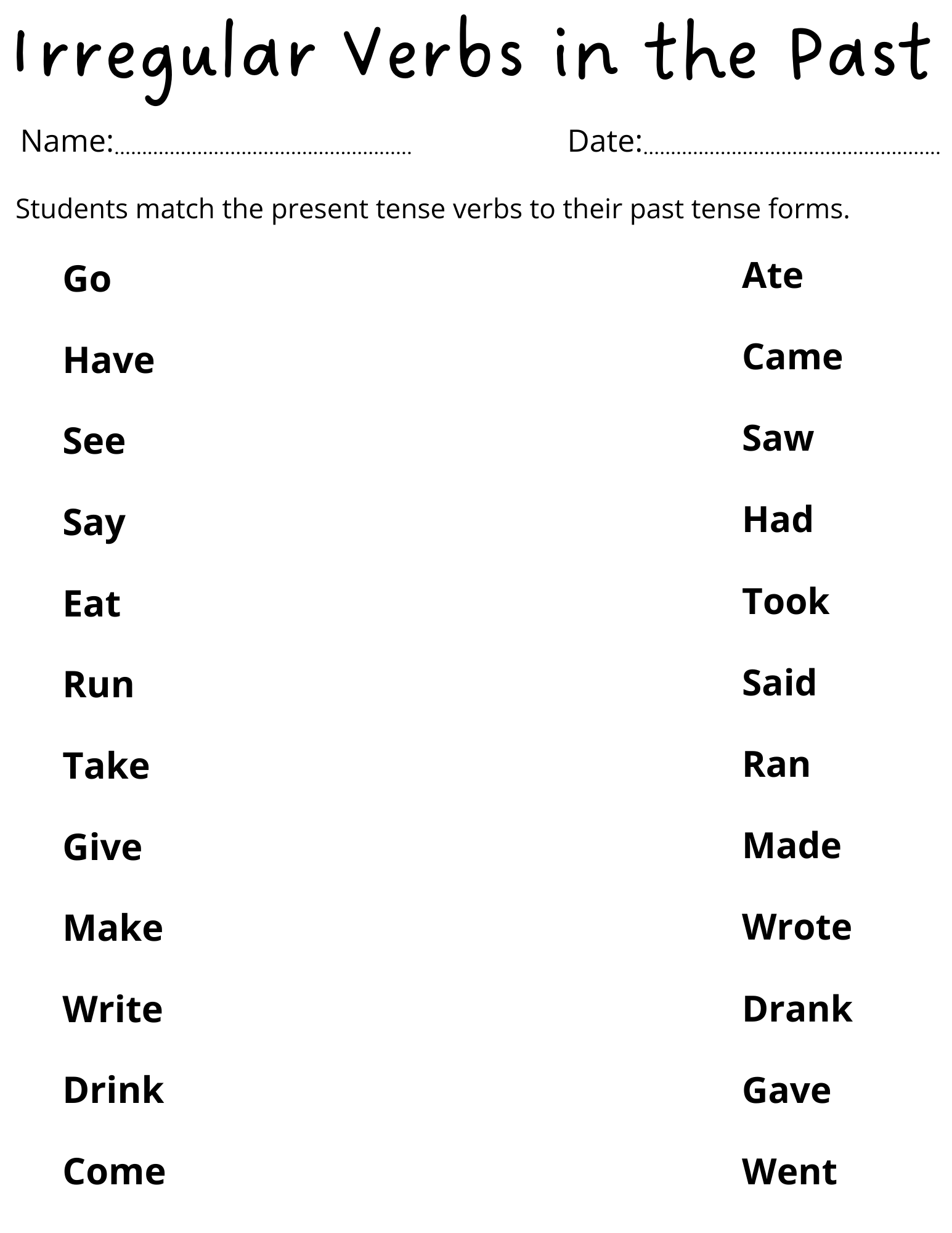 irregular verbs worksheet