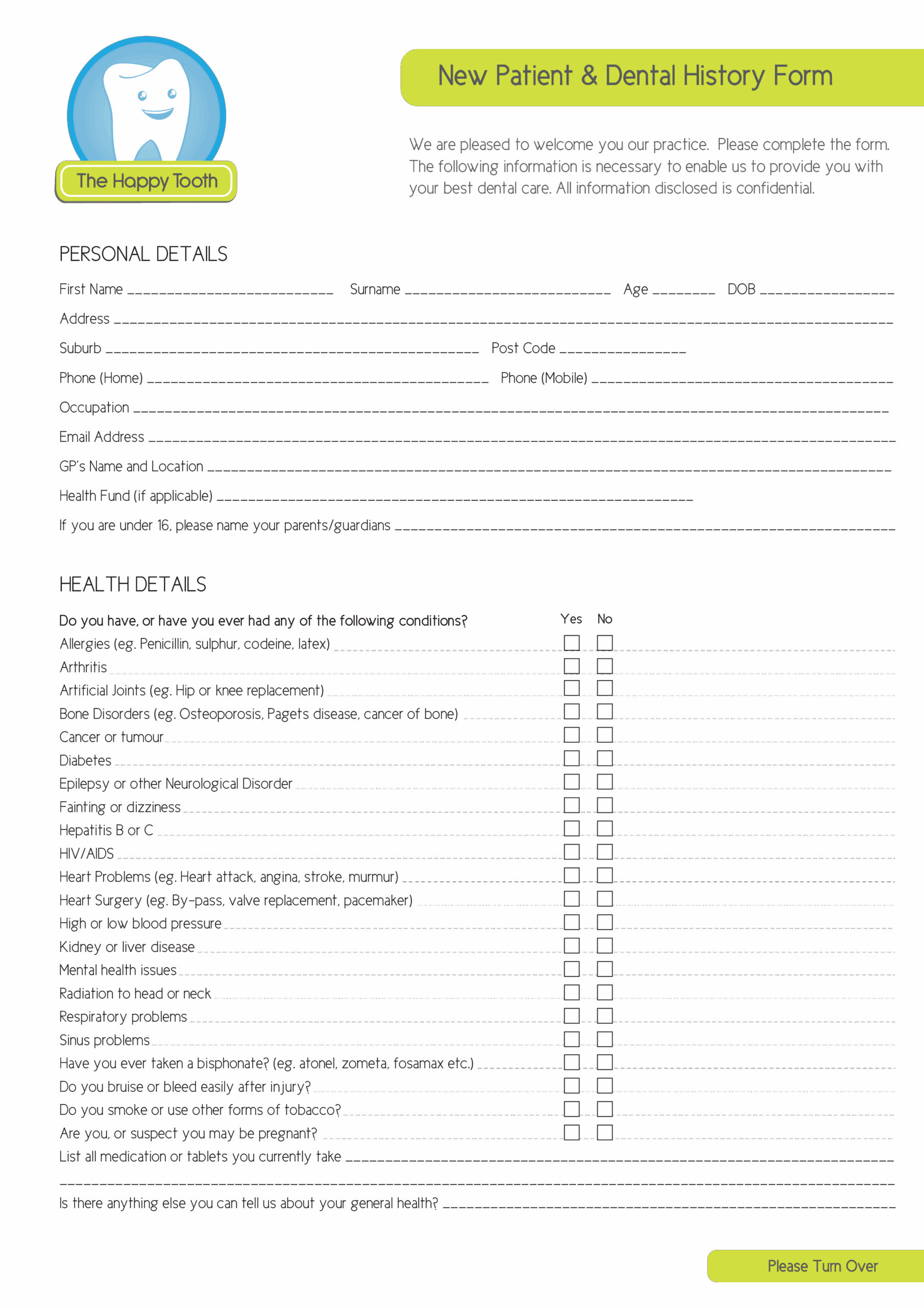 general printable medical history form template
