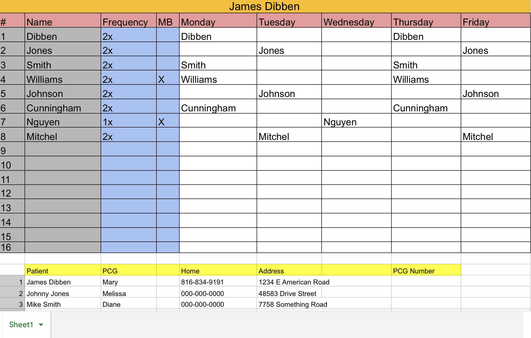patient scheduling template