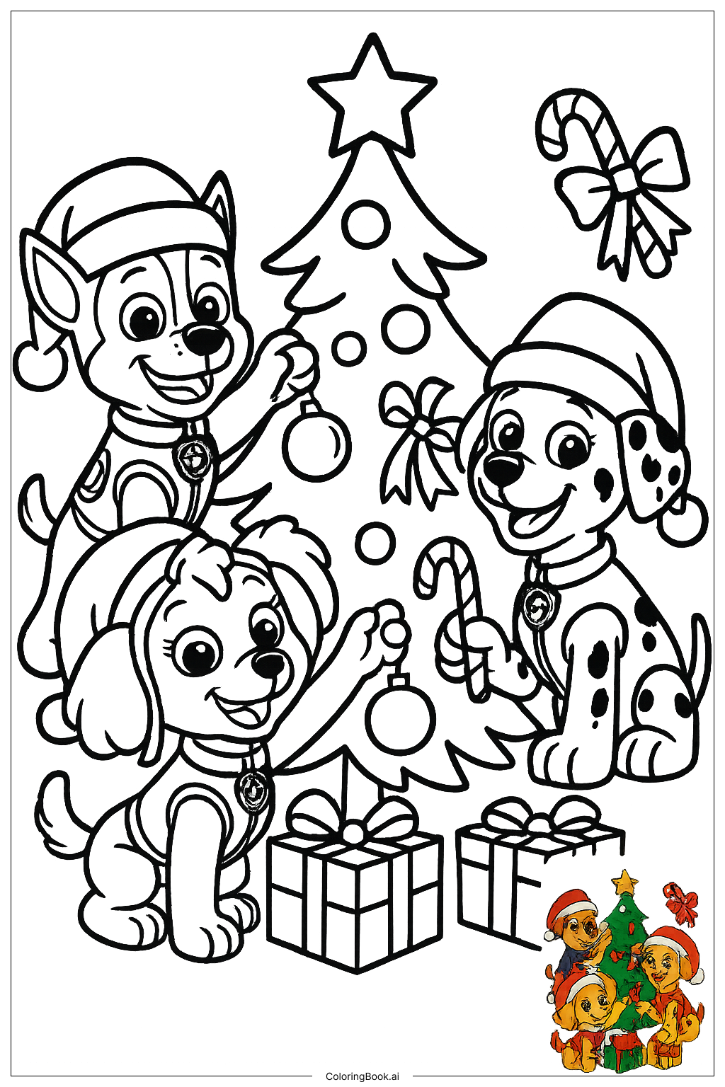 Paw Patrol Christmas Tree Decorating Coloring Page Free PDFu0026PNG Printable 