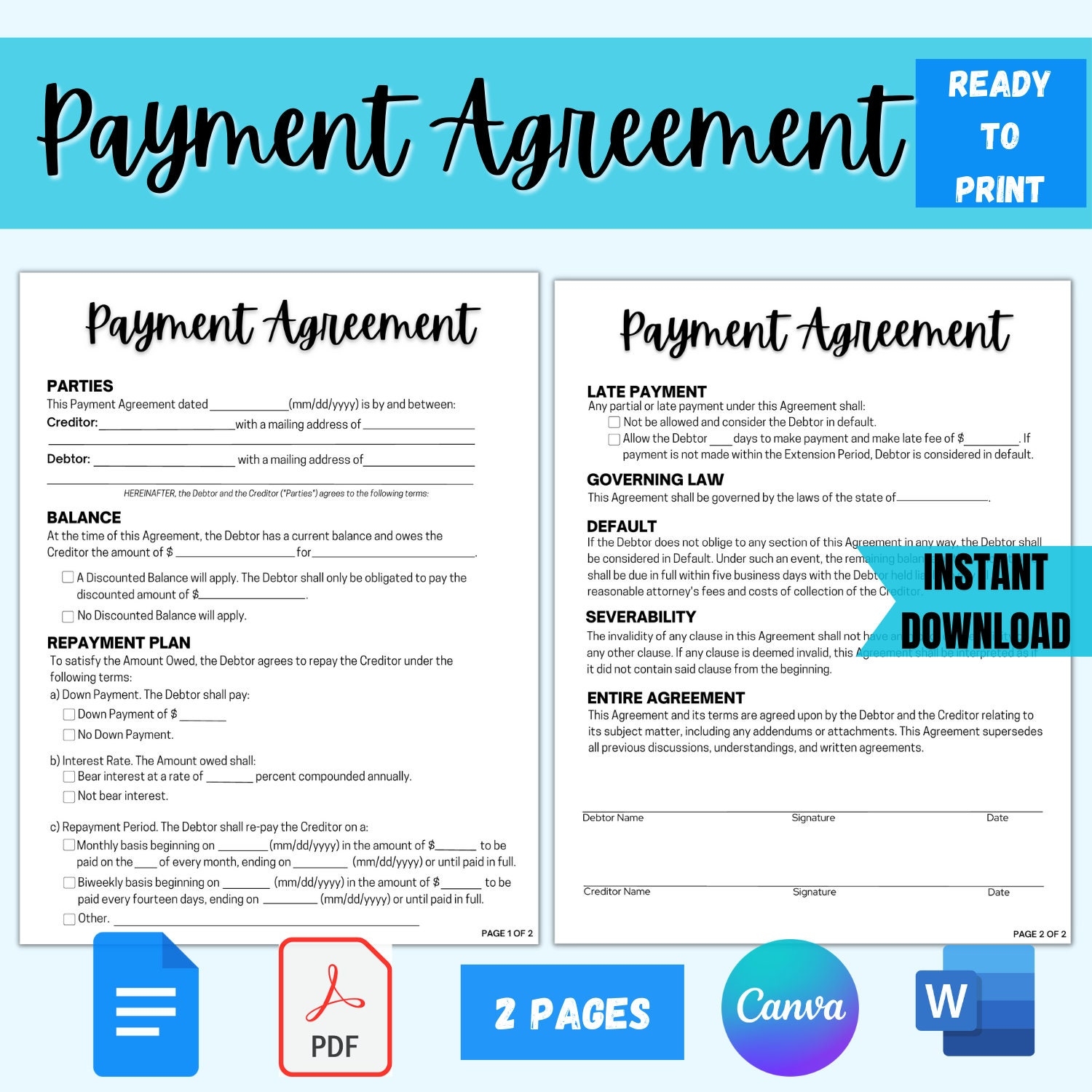 past due rent payment plan agreement template