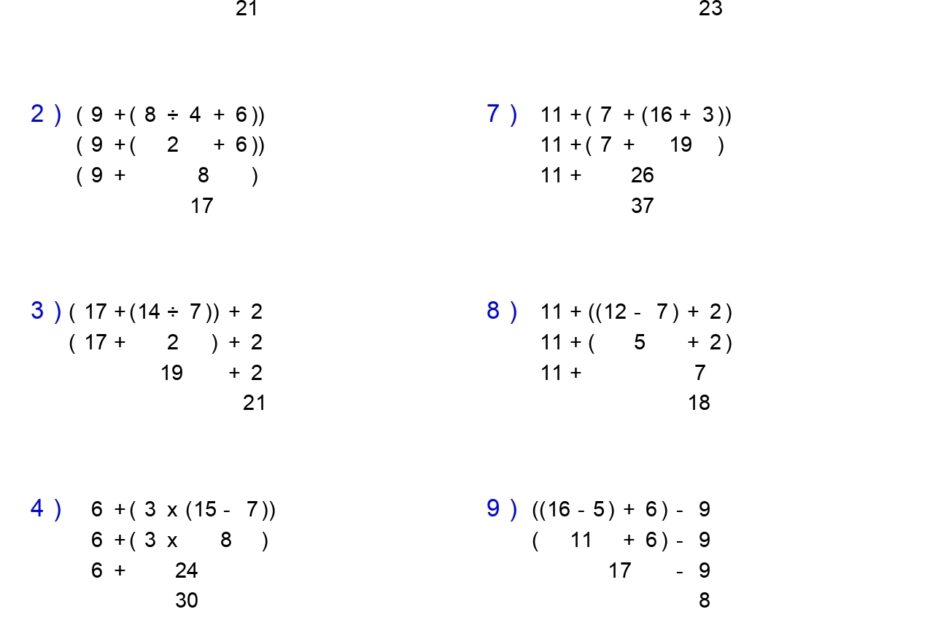 PEMDAS Problems Order Of Operations Worksheets Basic With Nested