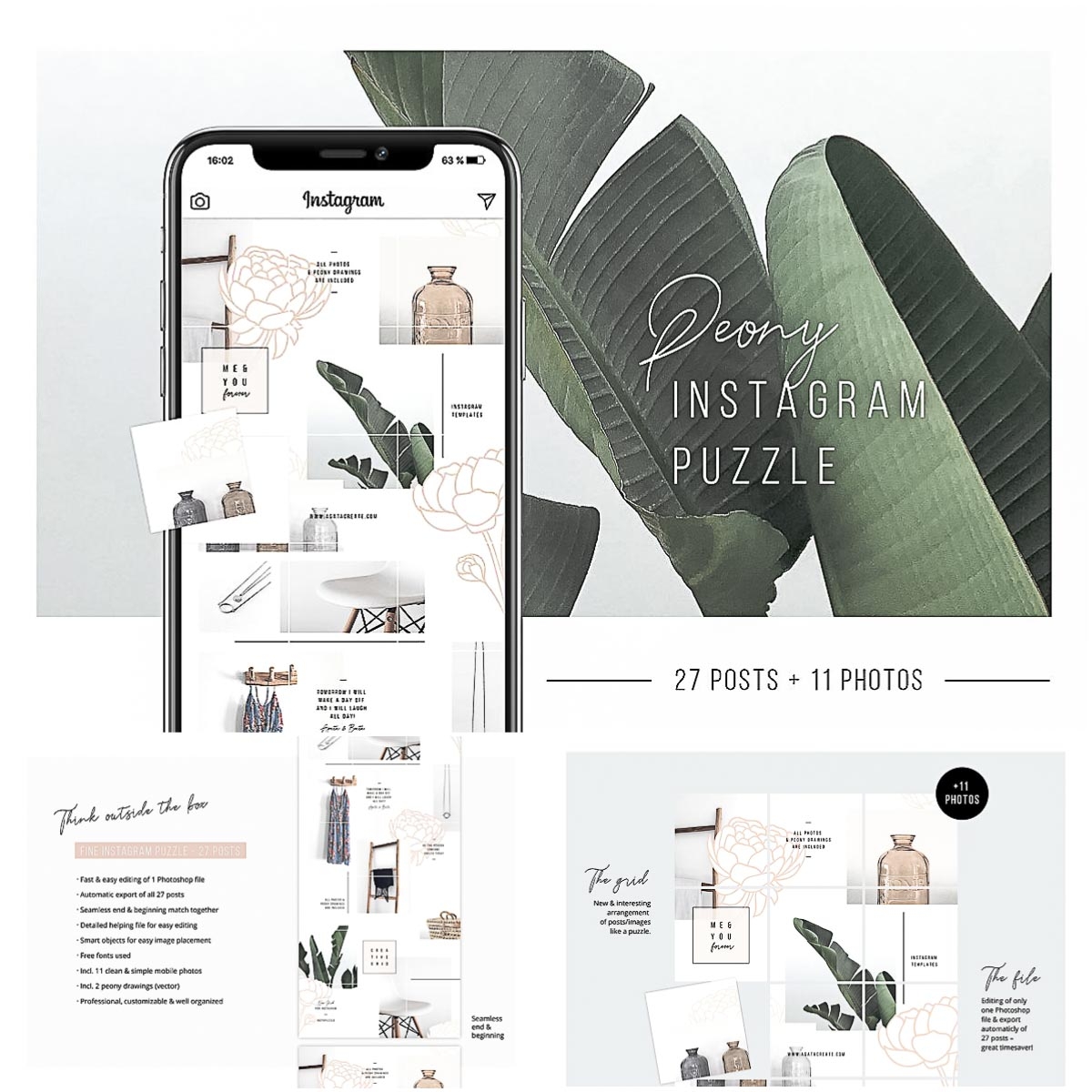 Peony Instagram Puzzle Template Free Download