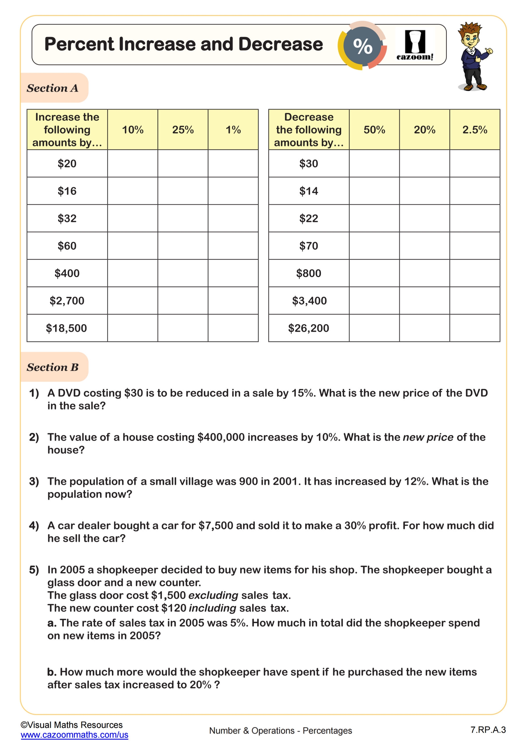 Percent Increase And Decrease Worksheet Fun And Engaging 7th Grade PDF Worksheets