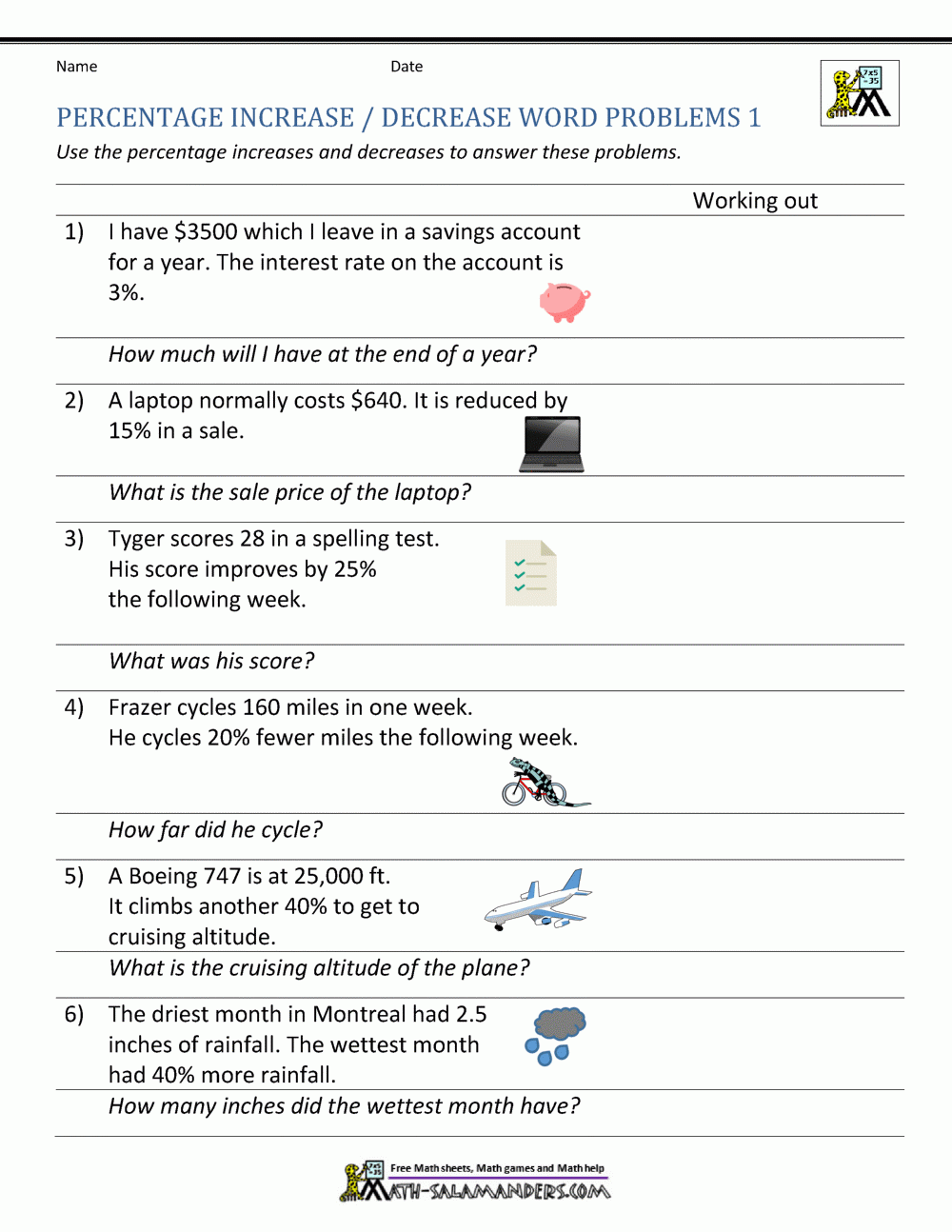 Percentage Increase And Decrease Worksheets