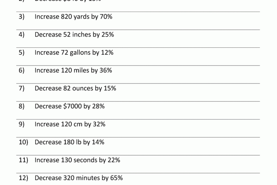 Percentage Increase And Decrease Worksheets