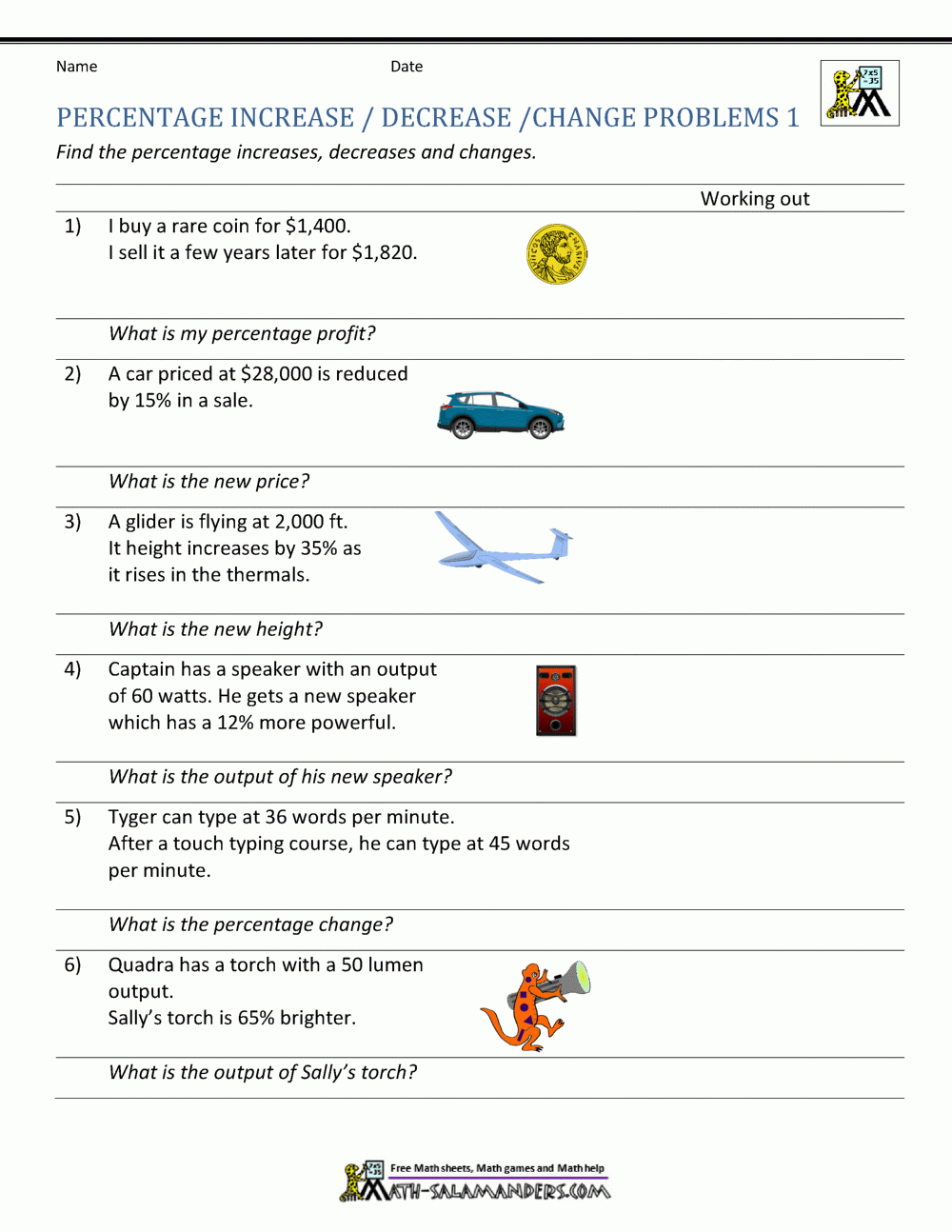 percent increase or decrease worksheet