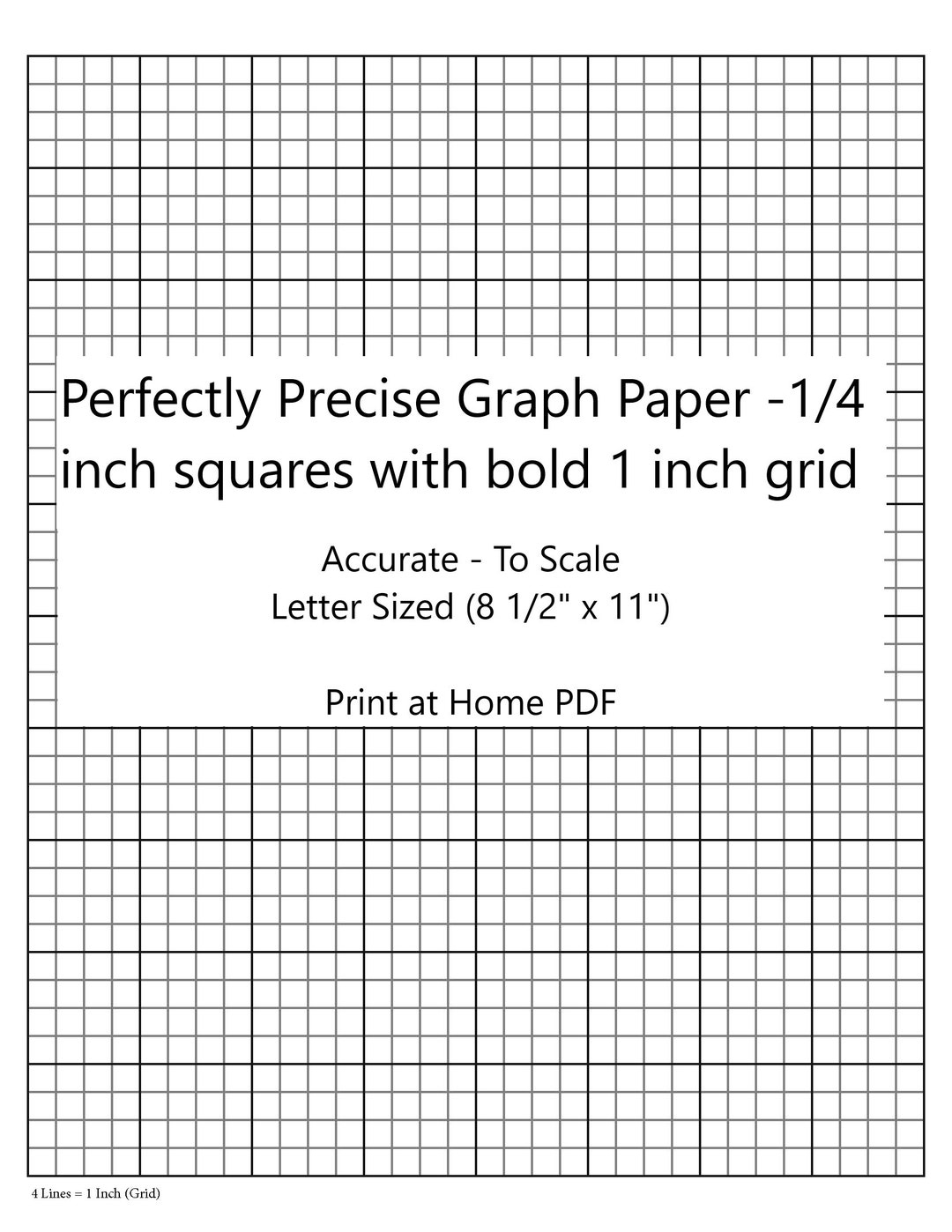 Perfectly Scaled And Precise Printable Graph Paper 4 4 1 4 Inch With 1 Inch Grid Etsy