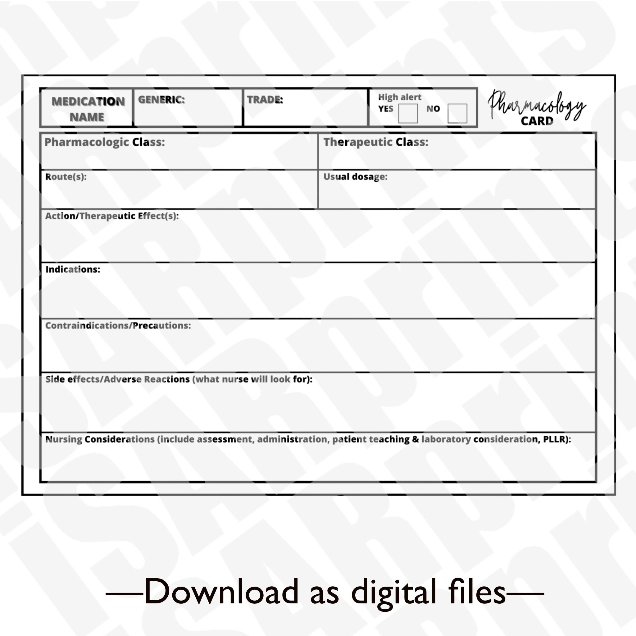 nursing student printable drug card template