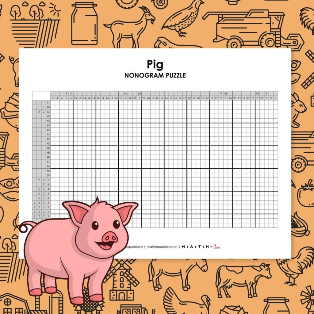 Pig Nonogram Puzzle Math U003d Love