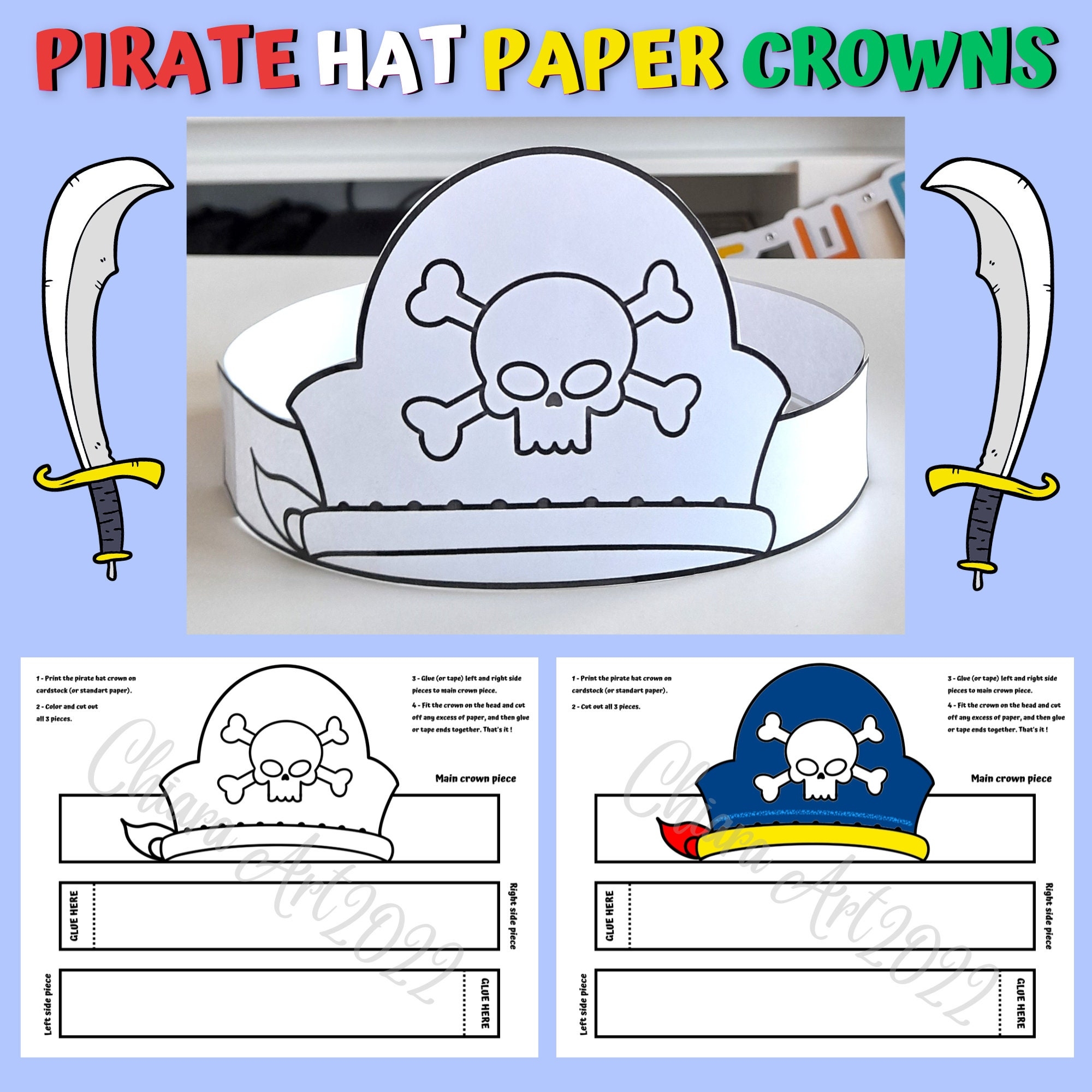 Pirate Hat Paper Crown For Kids Pirate Birthday Decor Pirate 