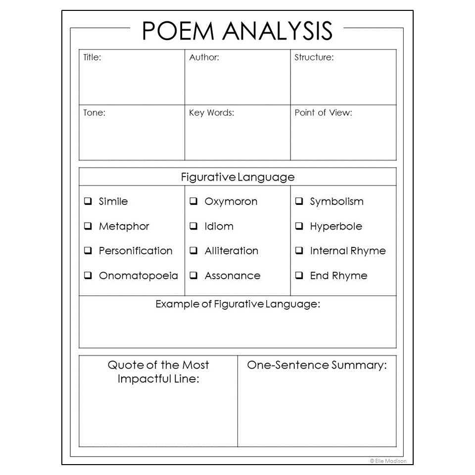 POEM ANALYSIS Note Pages Activity Worksheets Printables Creative Worksheets Library
