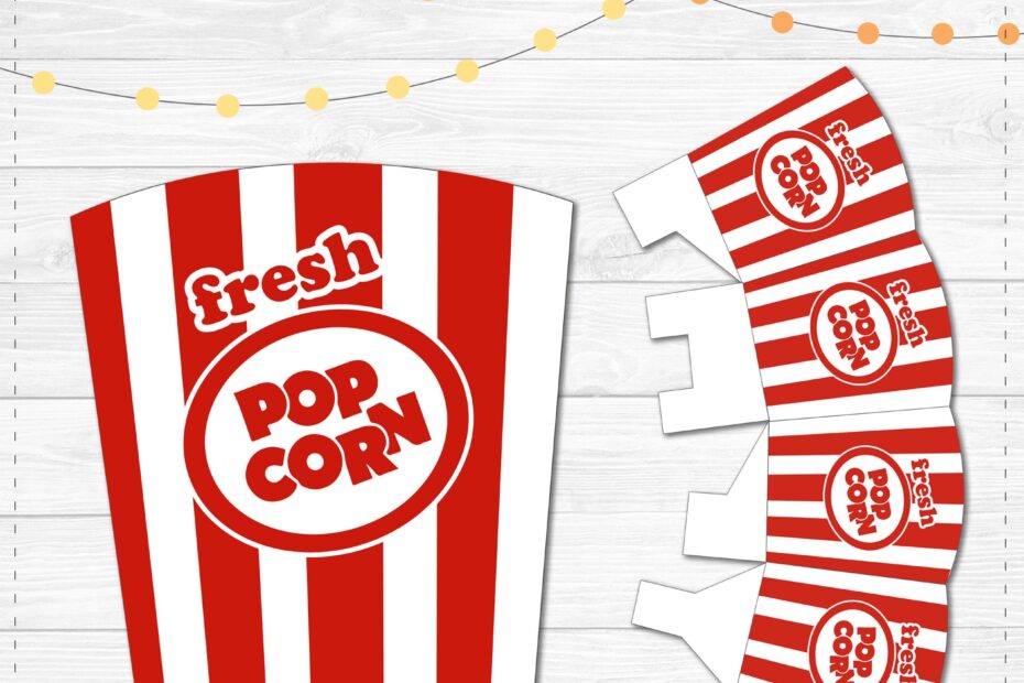 Popcorn Box Printable Instant Download PDF Carnival Popcorn Red