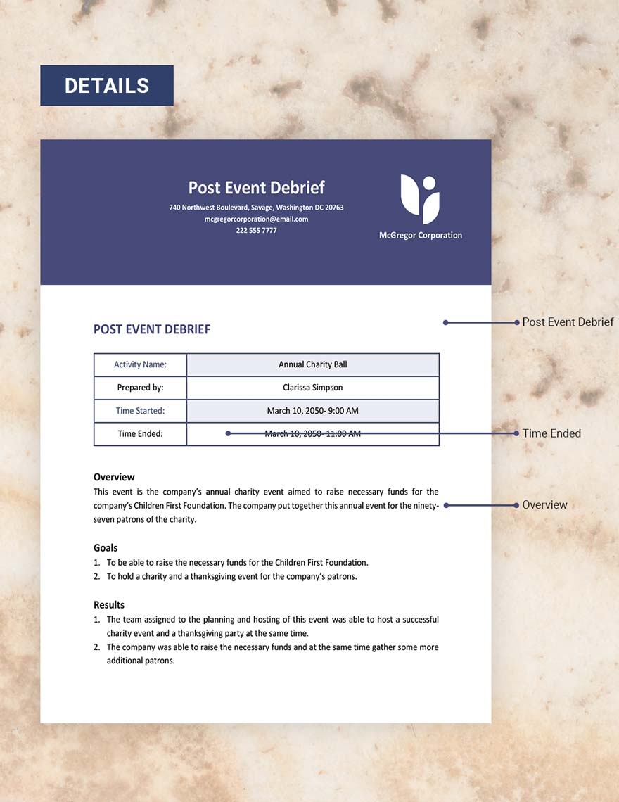 Post Event Debrief Template In Google Docs Word Download Template