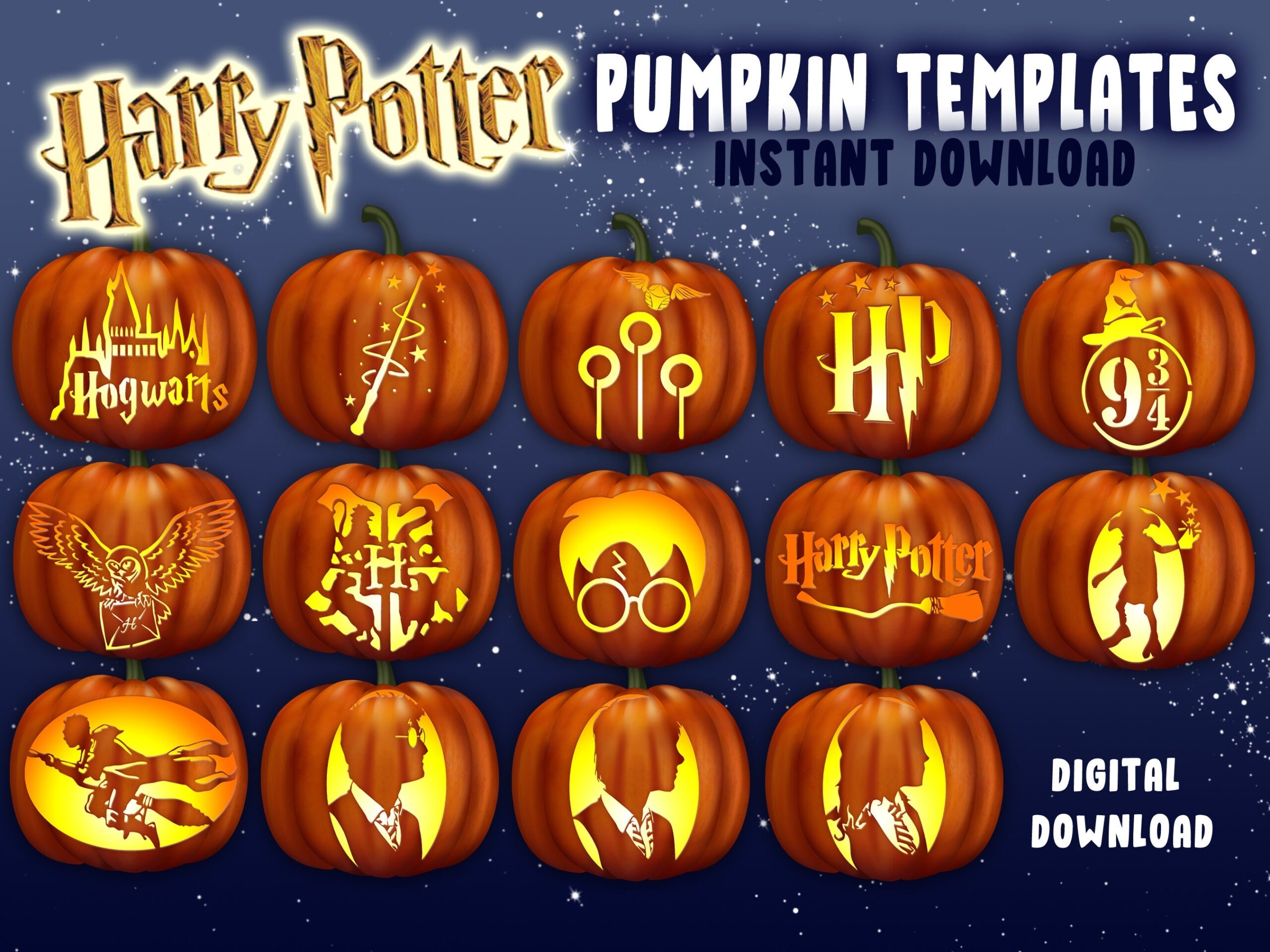 Potter Pumpkin Carving Stencils A4 Jack O Lantern Template Patterns