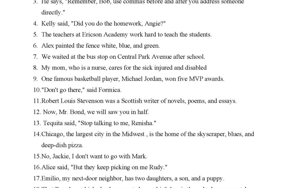 Practice With Commas Answers