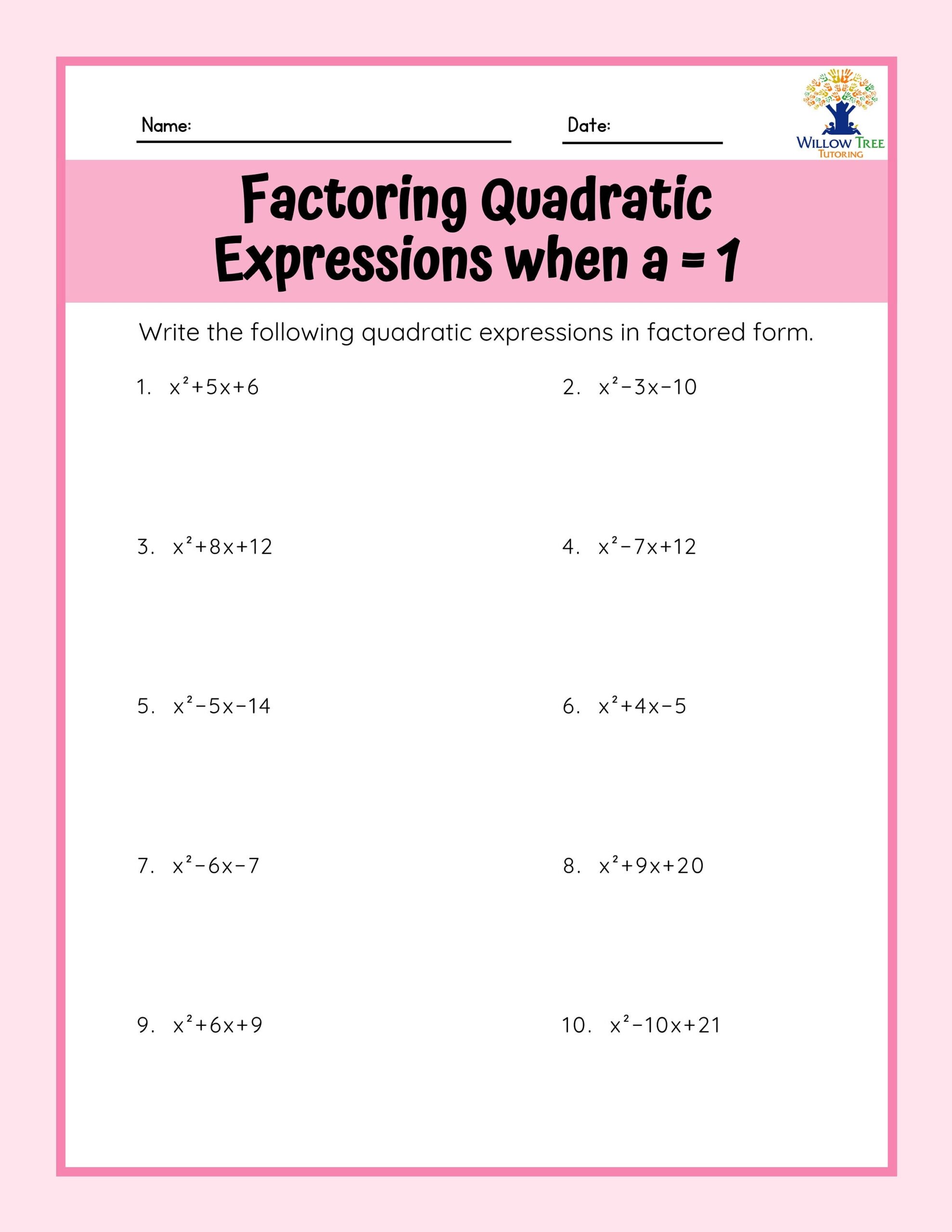 Pre algebra And Algebra 1 Factoring Quadratics Expressions When Au003d1 WITH Keys includes 5 Different Worksheets And 50 Factoring Problems Etsy