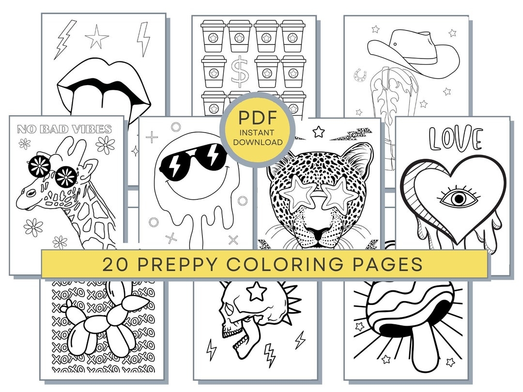 Preppy Coloring Pages Teens Coloring Pages Preppy Aesthetic Coloring Teen Printables Teen PDF Coloring Teen Girl Coloring Etsy