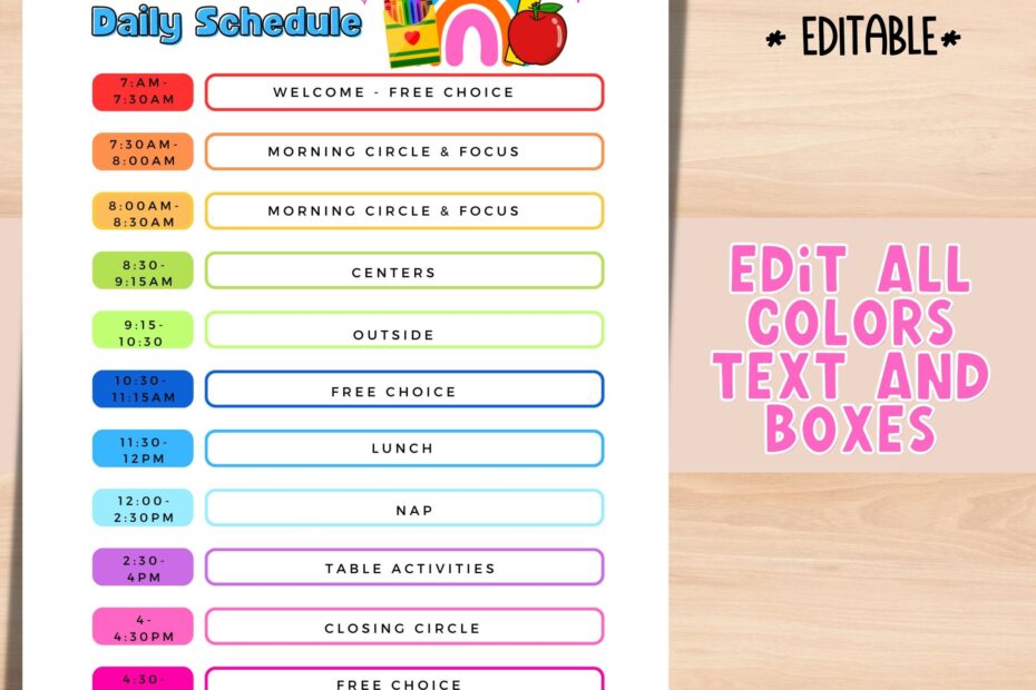 Preschool Daily Schedule Daycare Schedule EDITABLE Template Customizable Home Daycare Schedule Etsy