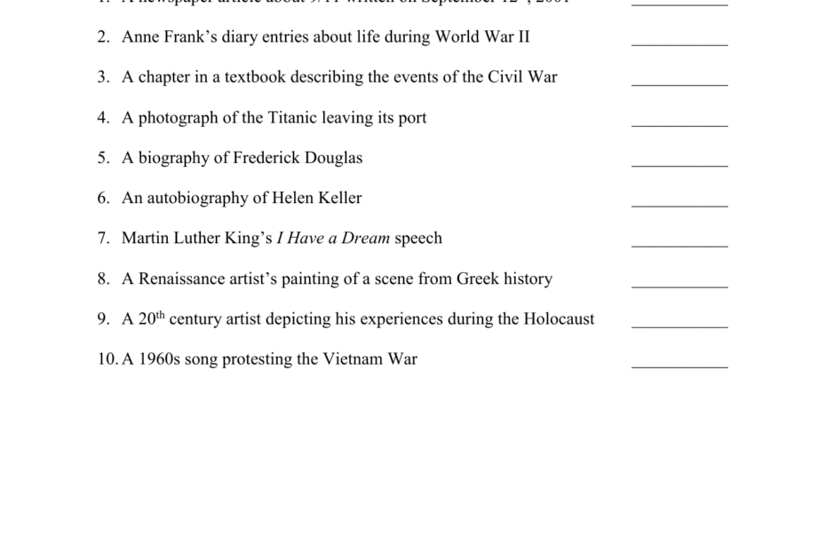 Primary And Secondary Sources Worksheet Worksheets Library