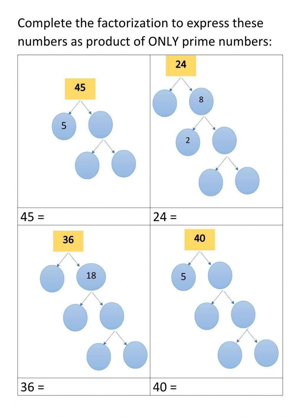 prime factorization worksheet