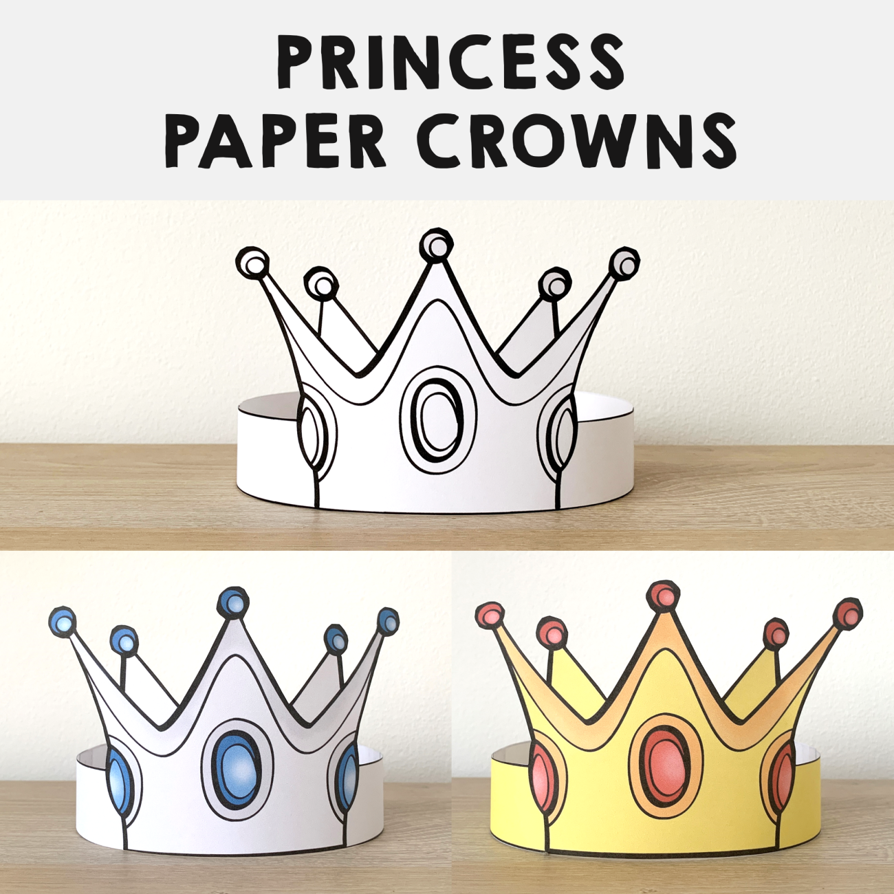 Princess Paper Crowns Printable Royal Coloring Costume Craft 