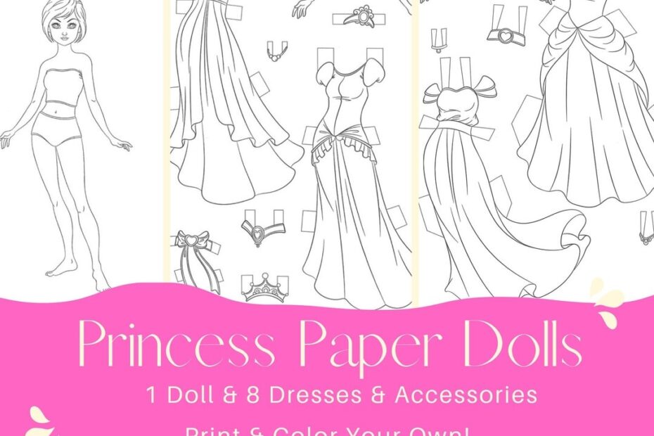 Princess Paper Dolls Road Trip Project Princess Party Color Your Own Activity Dolls To Color Pretty Dresses To Color Dress Coloring Page Etsy