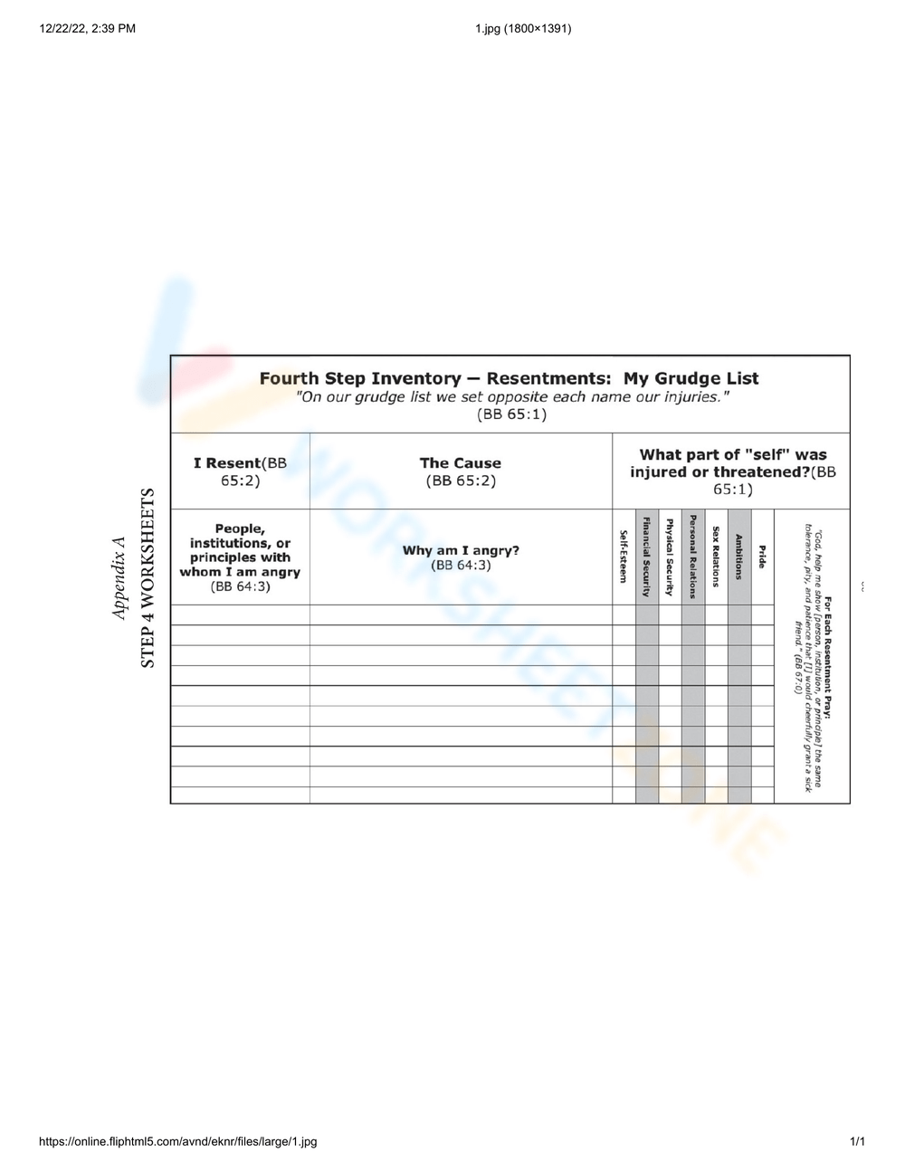 aa step 4 worksheets